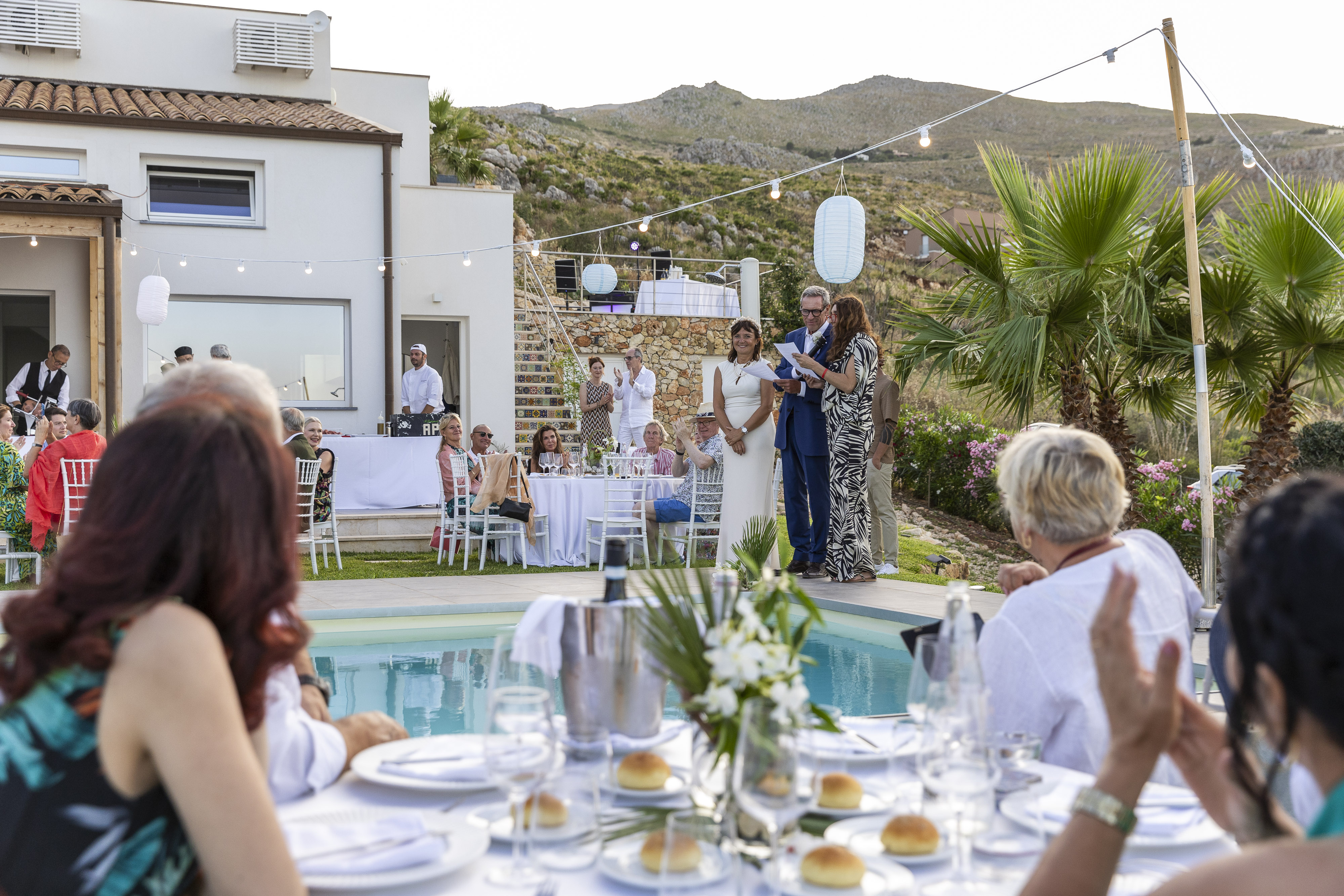 Event space with olive tree ceremony garden